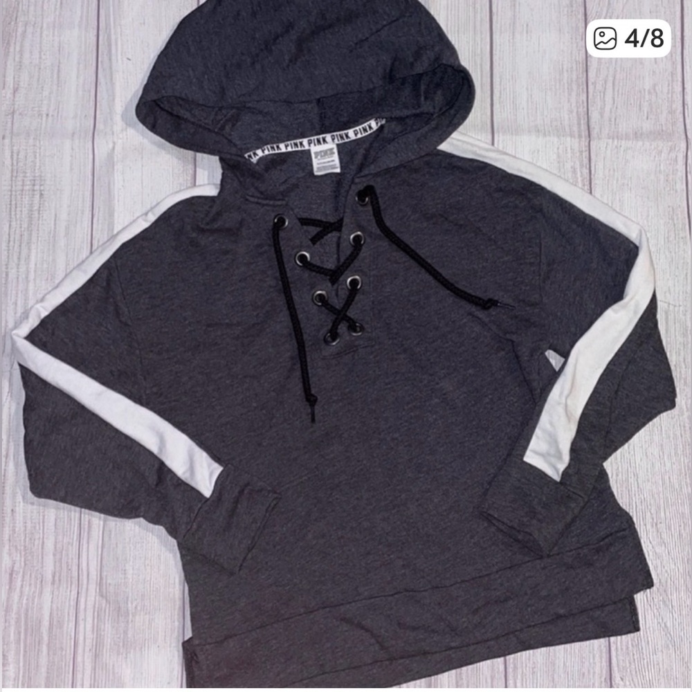 PINK Victoria's Secret Gray Lace-Up Hoodie